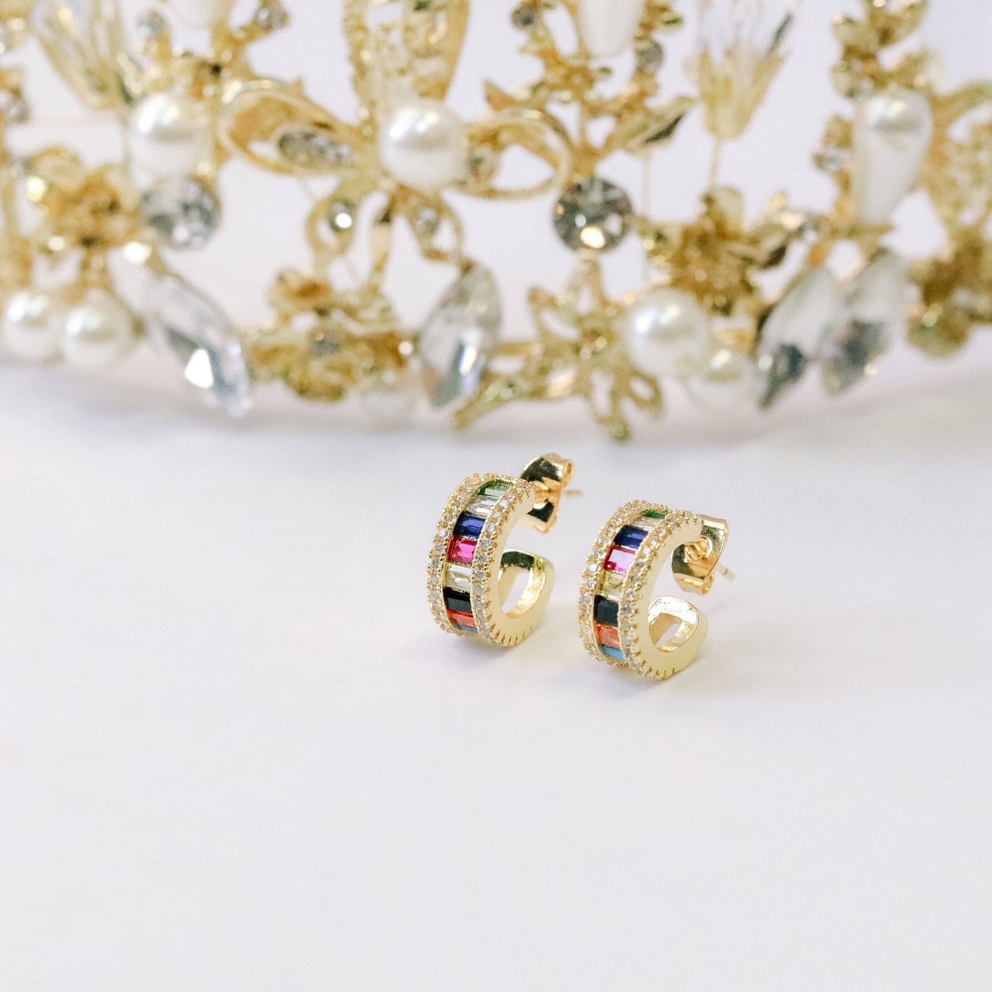 CZ Rainbow Hoop Earrings