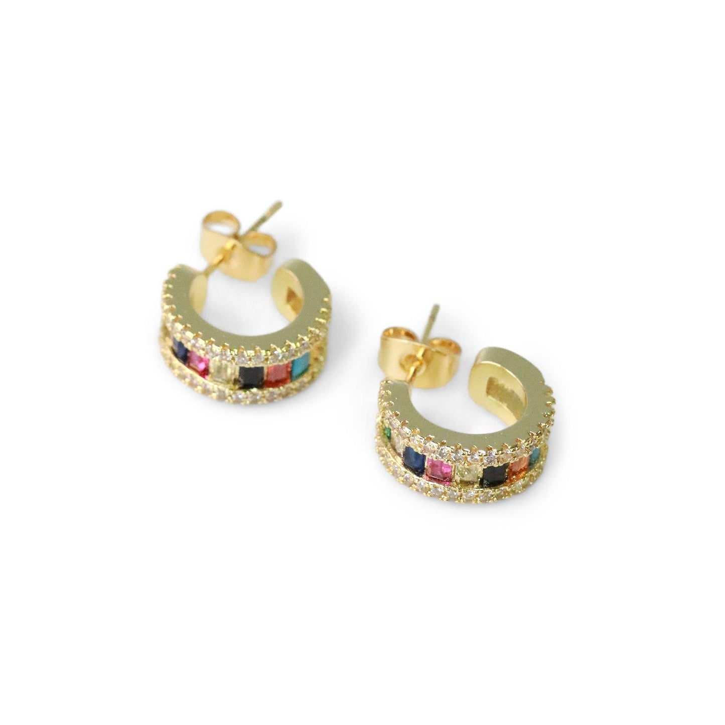 CZ Rainbow Hoop Earrings