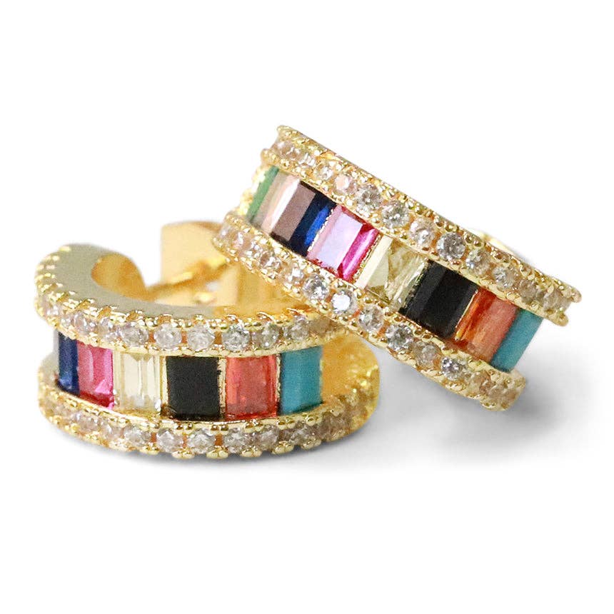 CZ Rainbow Hoop Earrings